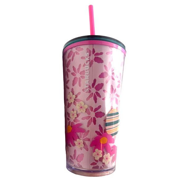 Starbucks 2023 Easter Spring Pink Mod Bunny Floral Tumbler 16oz Grande Cup NWT - Picture 5 of 12